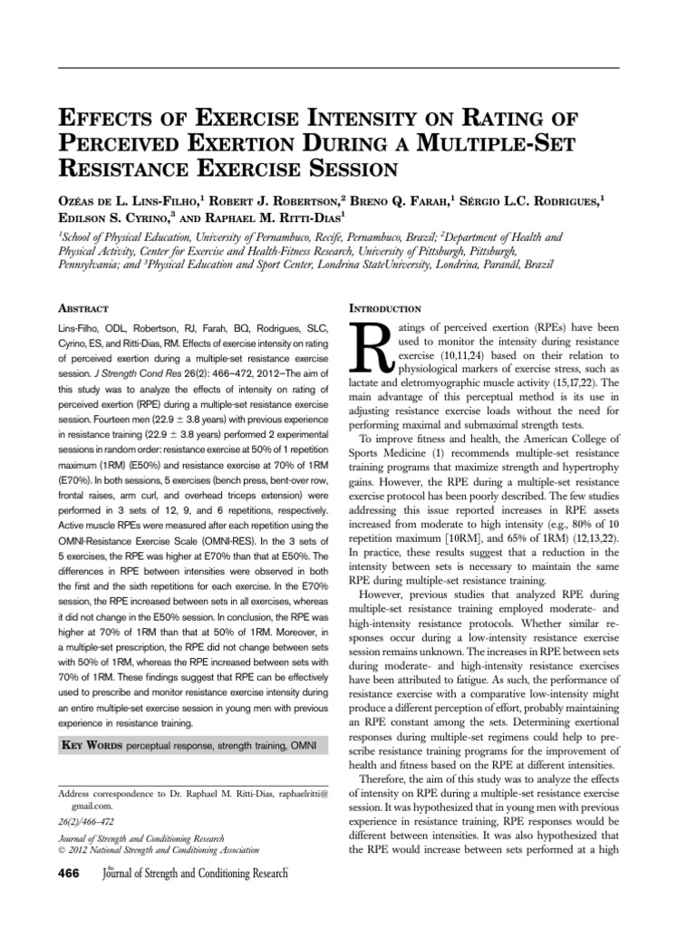 Effects of Exercise Intensity on Rating Of | PDF | Strength Training ...