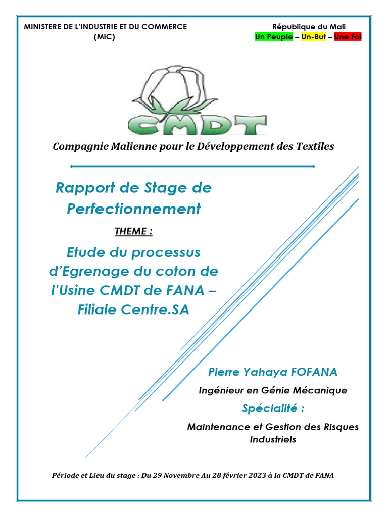 Rapport de Stage (Pierre y Fofana) CMDT Fana | PDF | Management de la ...