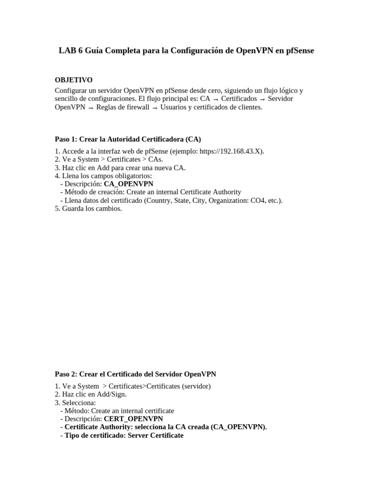 Lab 6 Instalacion Servidor Openvpn Est | PDF | Archivo de computadora ...