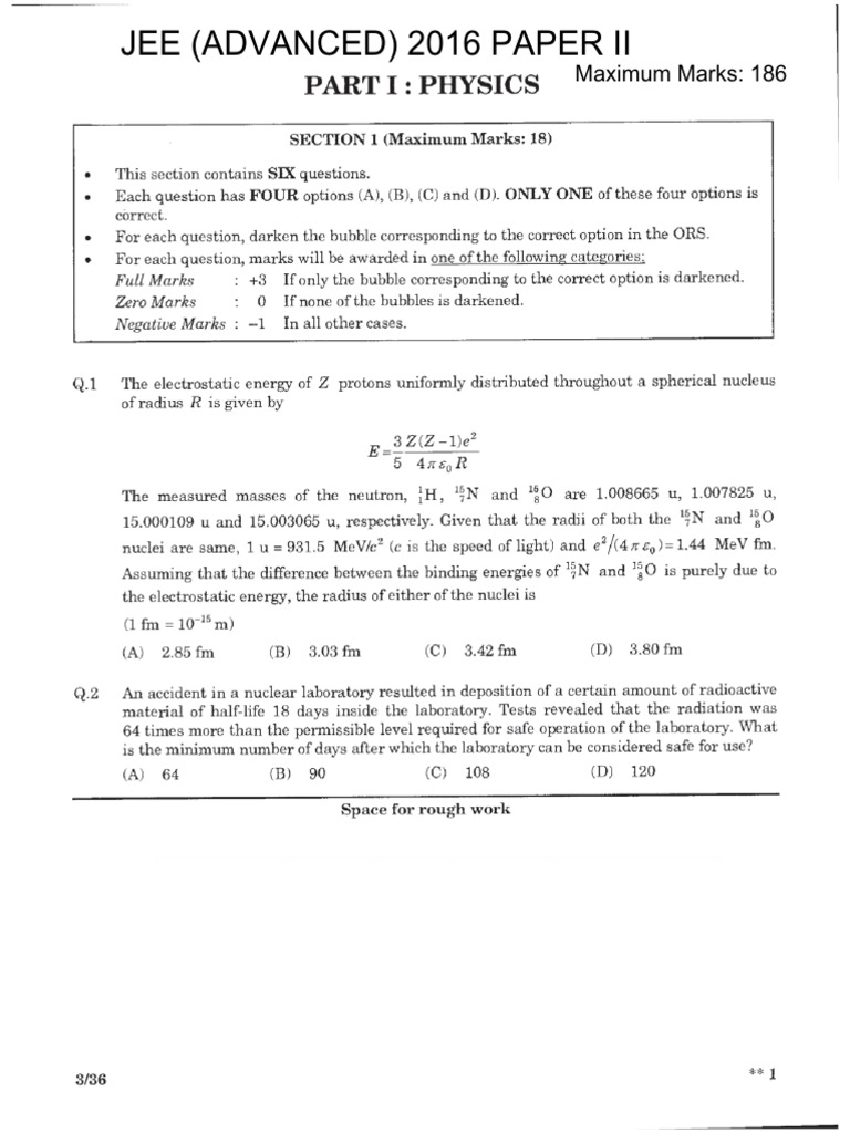 IIT JEE 2016 Paper 2 Unsolved | PDF