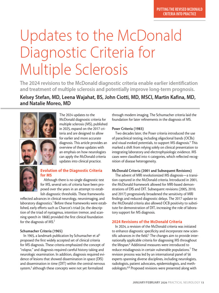 Updates To The Mcdonald Diagnostic Criteria For Multiple Sclerosis ...