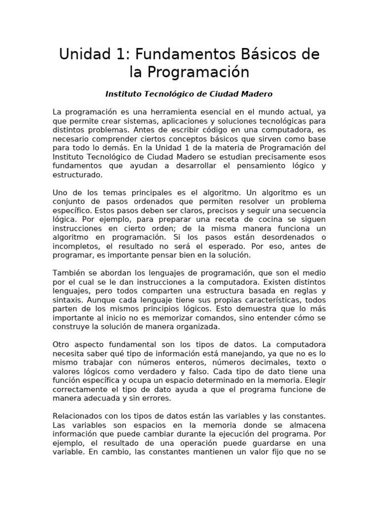 Unidad 1 | PDF | Lenguaje de programación | Algoritmos