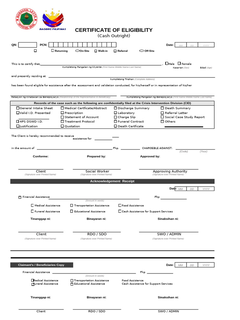 Certificate of Eligibility Blank Form (1) | PDF