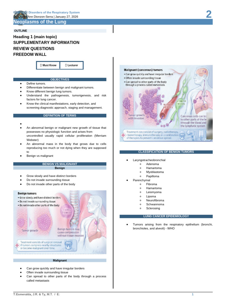 CMED 221 - 0X Neoplasms of The Lung | PDF | Lung Cancer | Benign Tumor