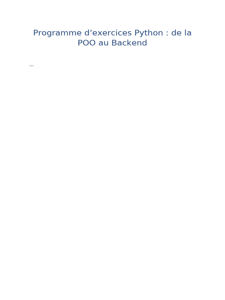 Programme Exercices Python POO Backend Complet | PDF