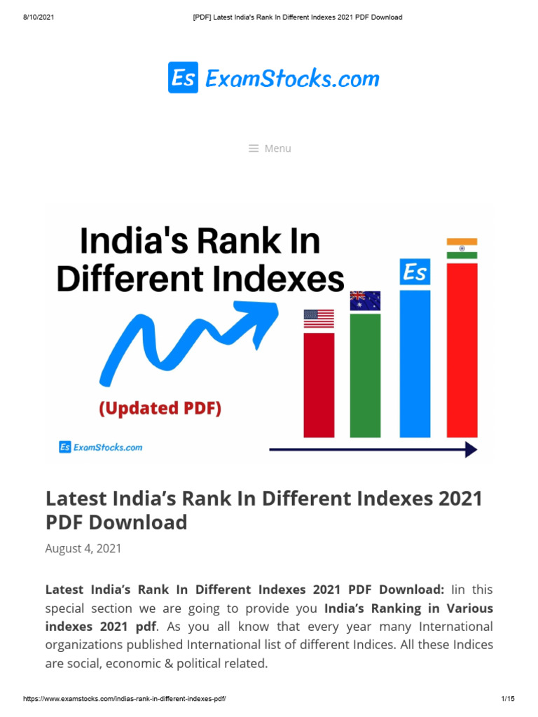[PDF] Latest India's Rank in Different Indexes 2021 PDF Download | PDF