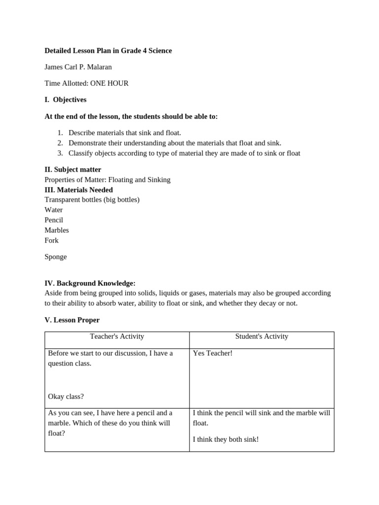 Detailed Lesson Plan in Science 4 | PDF