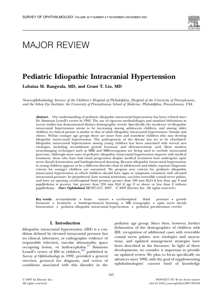 Pediatric Idiopathic Intracranial | PDF | Headache | Cerebrospinal Fluid