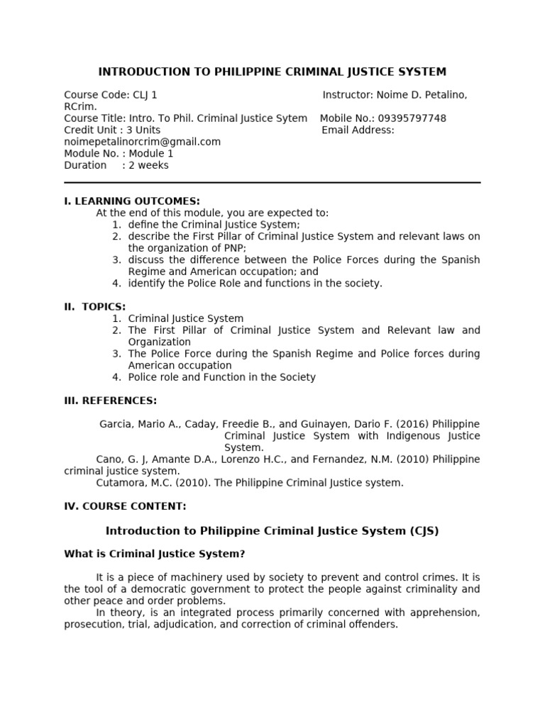 Introduction To Philippine Criminal Justice System 1234 | PDF ...