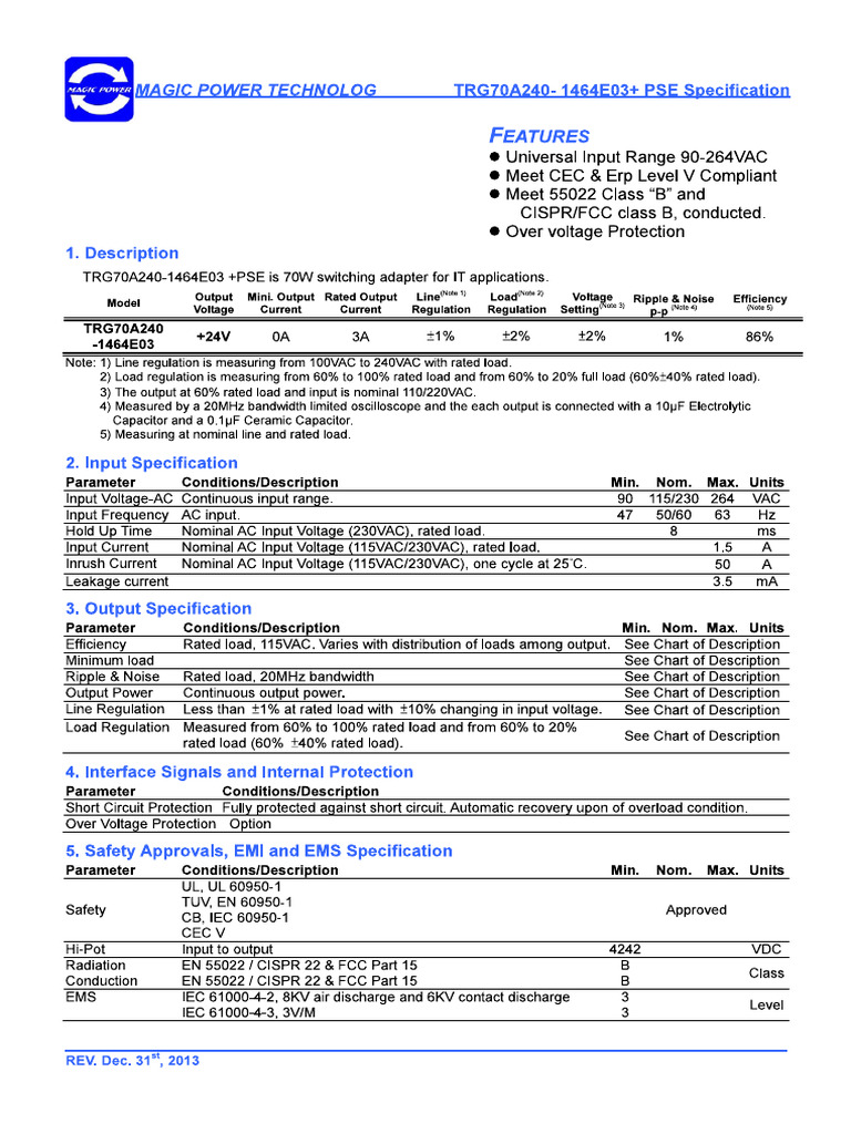 Power Adapter Specification Long Range | PDF