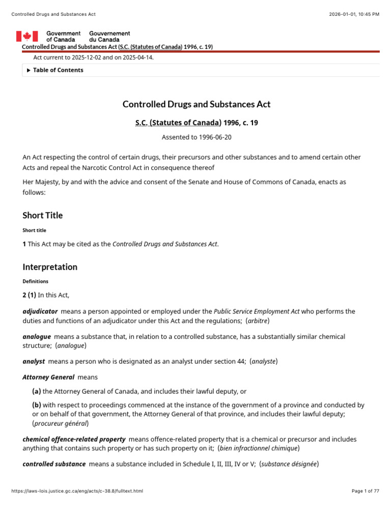 Controlled Drugs and Substances Act | PDF | Search Warrant | Justice