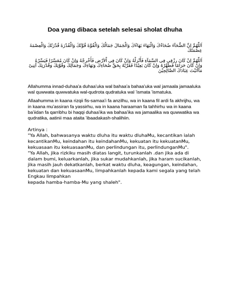 Doa Yang Dibaca Setelah Selesai Sholat Dhuha | PDF