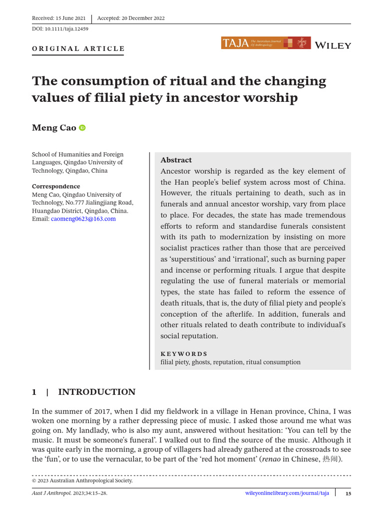 The Consumption of Ritual and The Changing Values of Filial Piety in ...