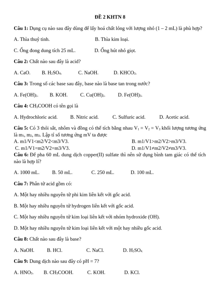 Đề 2 KHTN 8 | PDF
