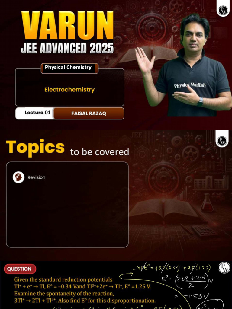 Electrochemistry 01 Class Notes Varun JEE Advanced 2025 | PDF