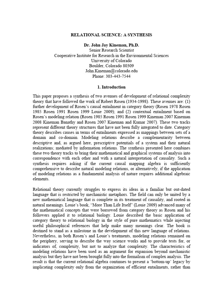Relational Science a Synthesis | PDF | Causality | System
