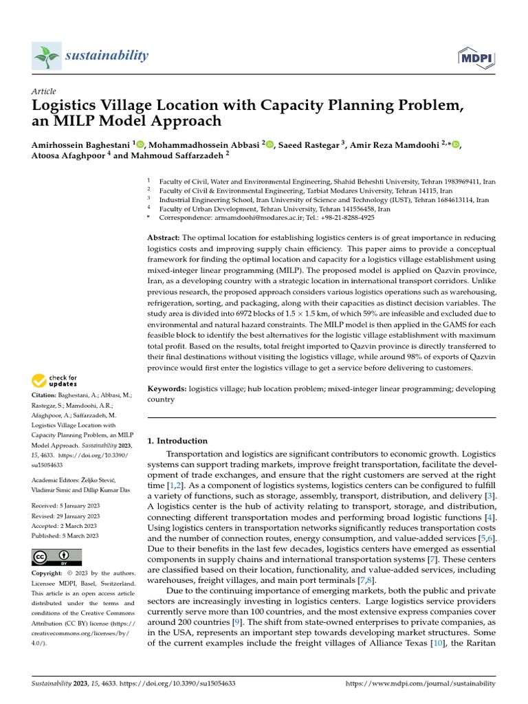 Logistics Village Location With Capacity Planning Problem, An MILP ...