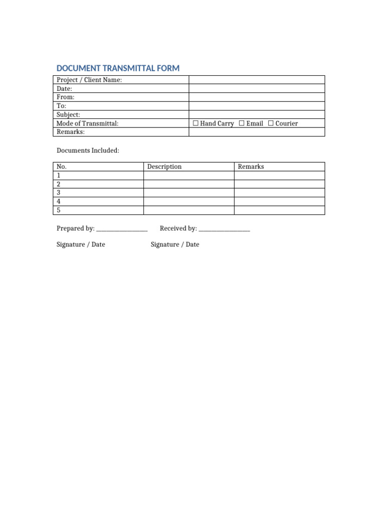 Document Transmittal Form | PDF