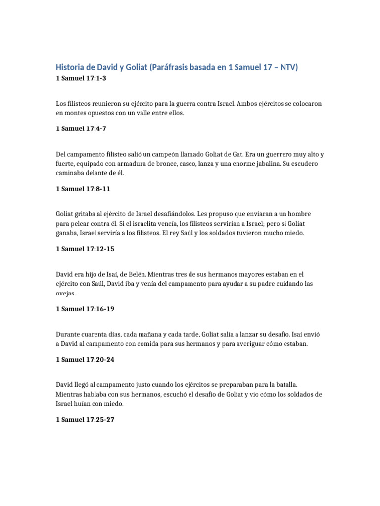 Historia David y Goliat Parafrasis | PDF | Goliat | David