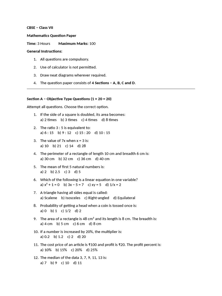 Mathematics Test Paper 2 | PDF | Area | Angle