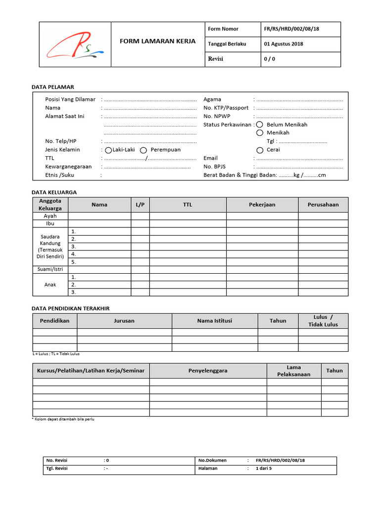 Rimau Group Application Form (RS) | PDF