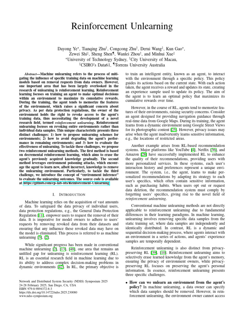 Reinforcement Unlearning | PDF | Statistical Inference
