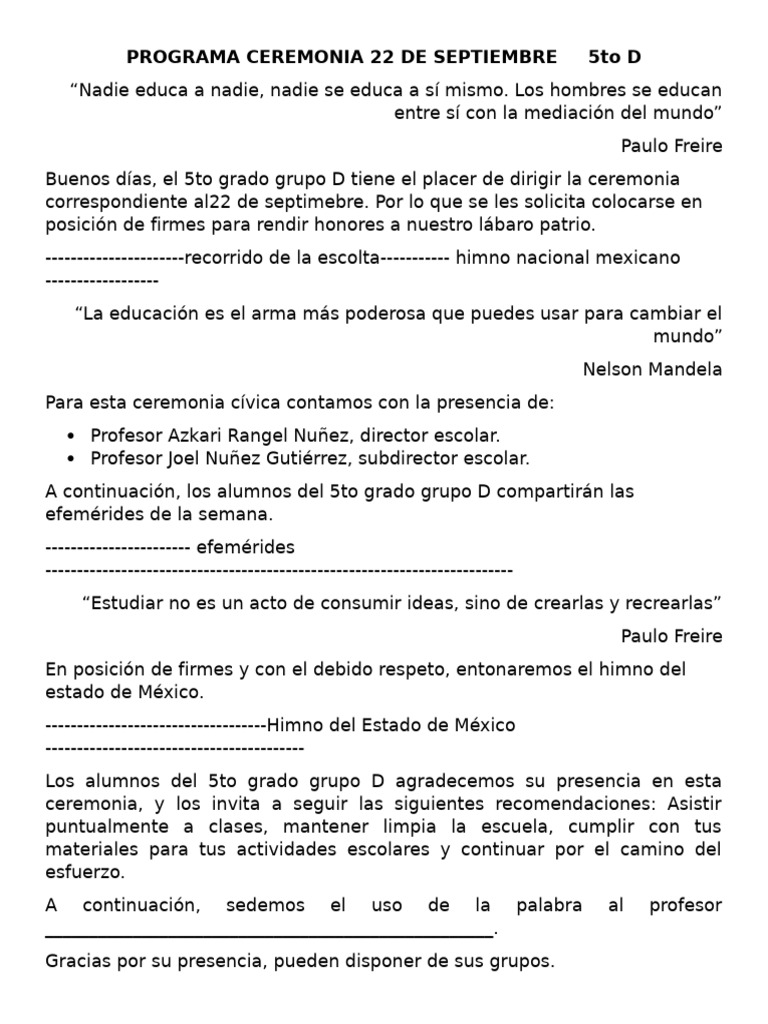 Programa Ceremonia 14 de Octubre[1] | PDF