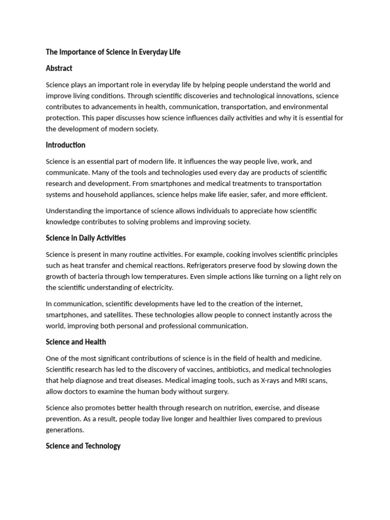 The Importance of Science in Everyday Life | PDF | Science | Renewable ...