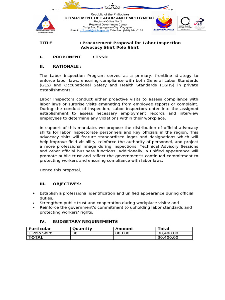 Proposal For Shirt | PDF | Occupational Safety And Health | Personal ...