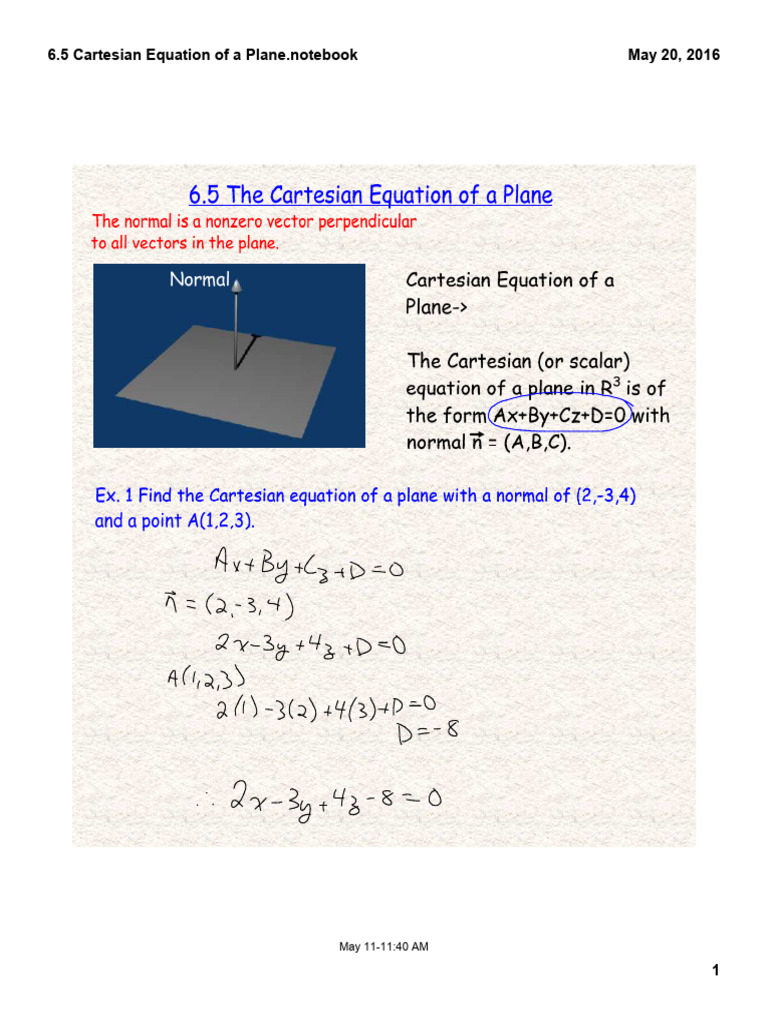 Cartesian Equation of A Plane | PDF