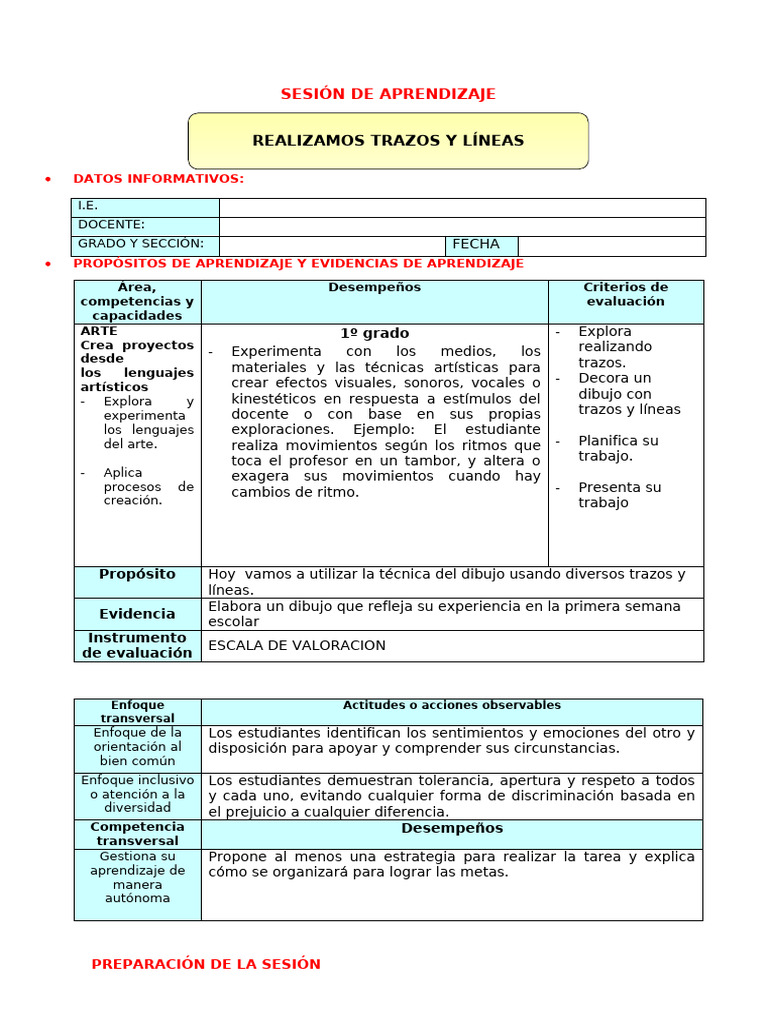 Sesion de Arte | PDF | Aprendizaje | Evaluación