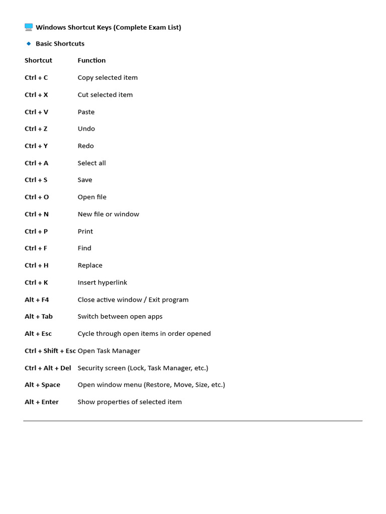 Computer Shortcut Keys | PDF | Software | System Software