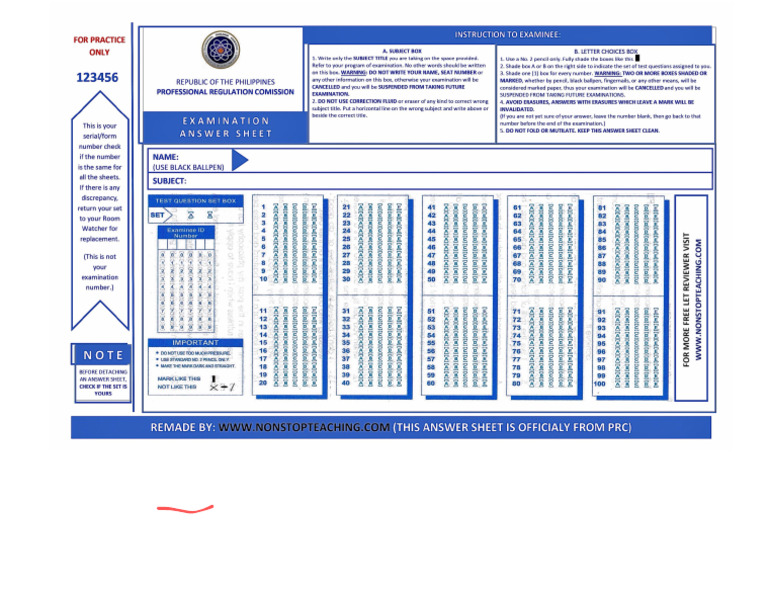 Be Practice Answer Sheet | PDF