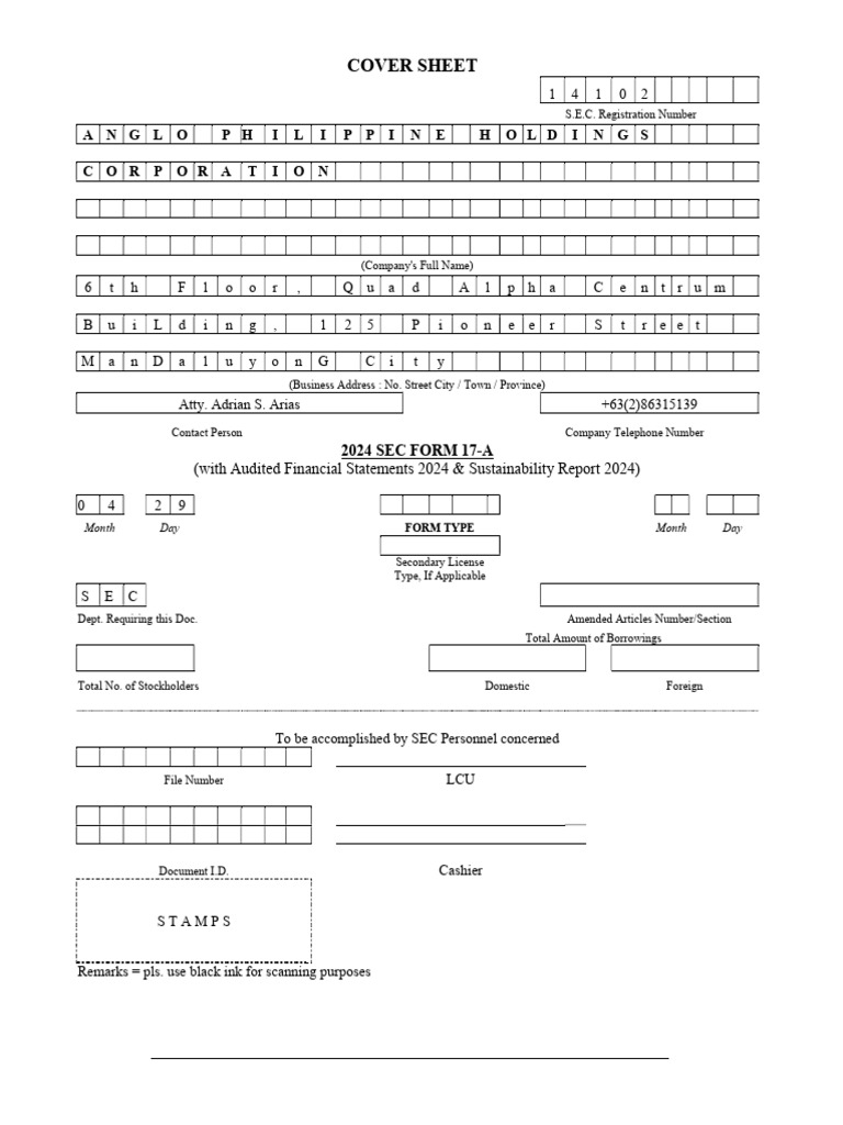APO SEC Form 17A With 2024 AFS (Conso Parent) and Sustainability Report ...