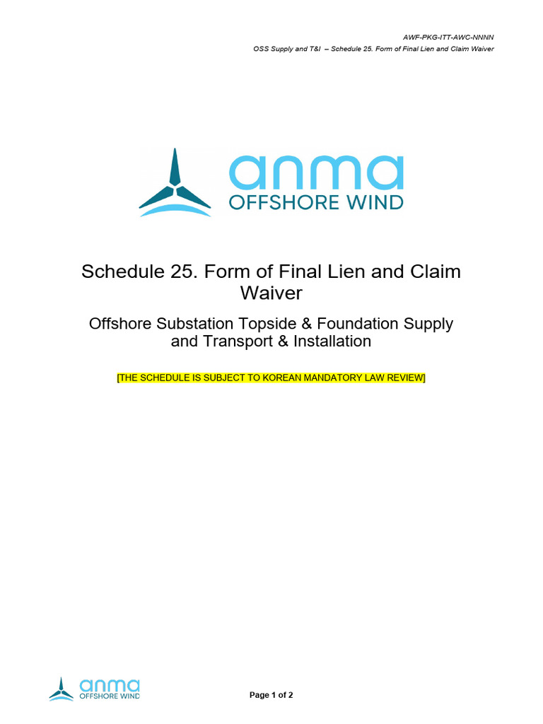 Schedule 25 Form of Final Lien and Claim Waiver | PDF | Indemnity ...