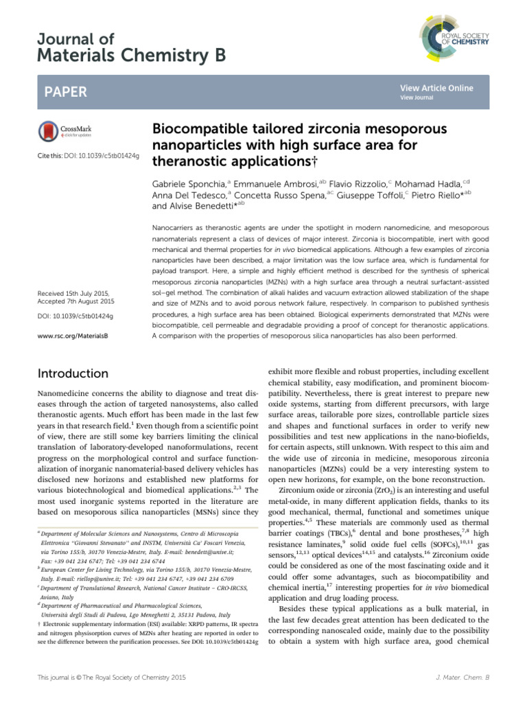 Biocompatible Tailored Zirconia Mesoporous Nps With High Surface Area ...