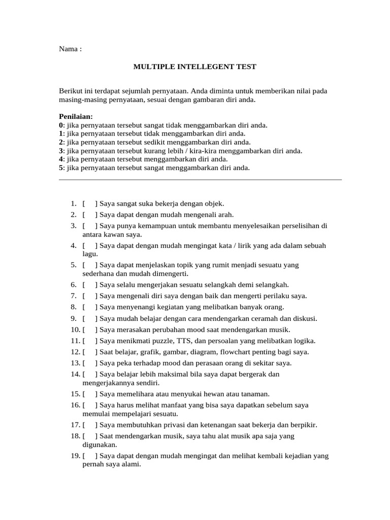 Multiple Intellegent Test | PDF