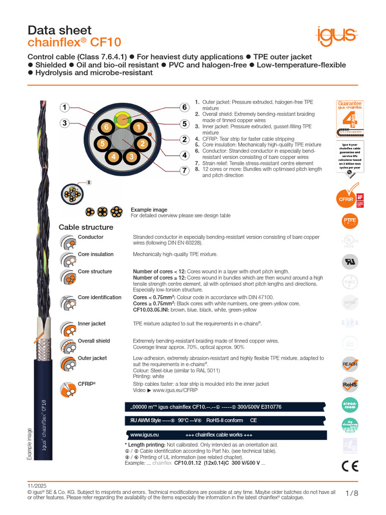 EU Data Sheet Chainflex CF10 | PDF | Wire | Manufactured Goods