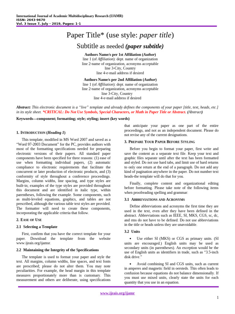 IJAMR Manuscript Template | PDF | Microsoft Word | Bracket