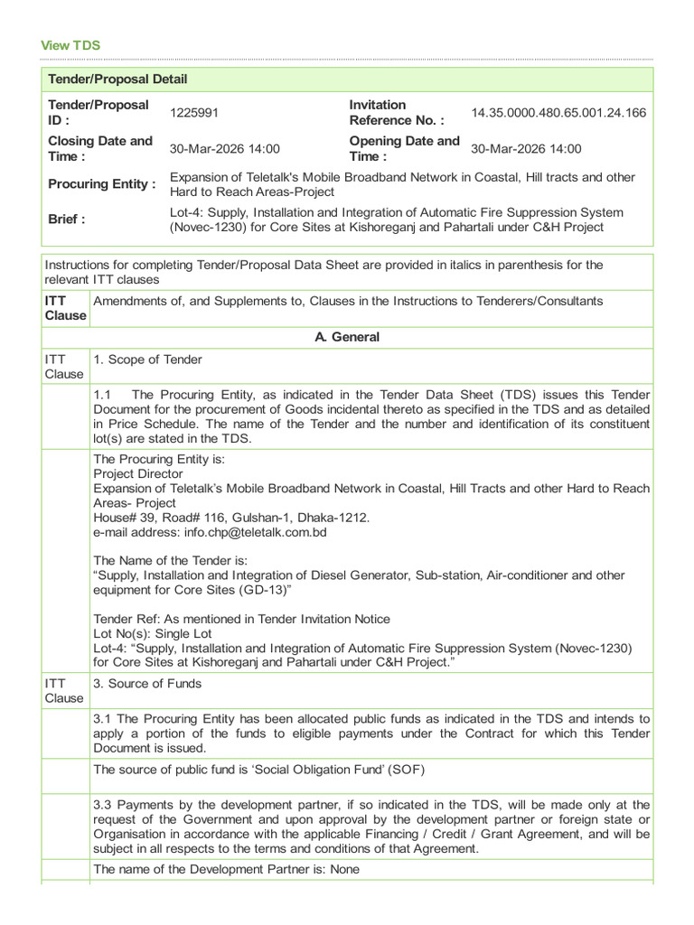 Section2 - Tender Data Sheet | PDF | Economies