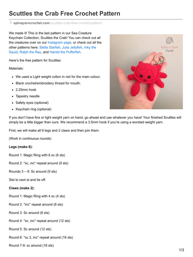 Spinayarncrochet Com-Scuttles The Crab Free Crochet Pattern | PDF ...