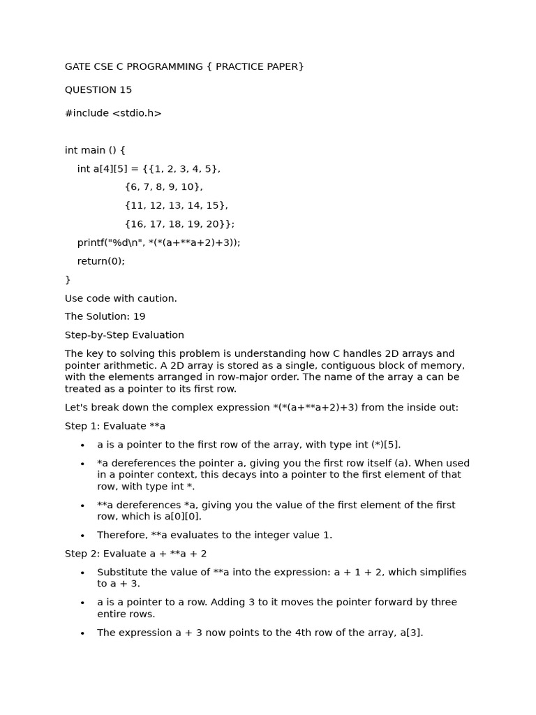 Gate C Programming Questions | PDF