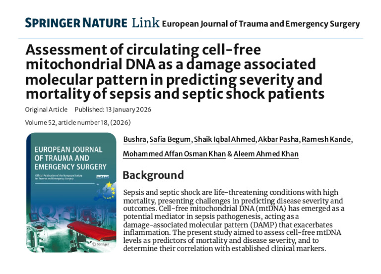 Assessment of Circulating Cell-Free Mitochondrial DNA | PDF