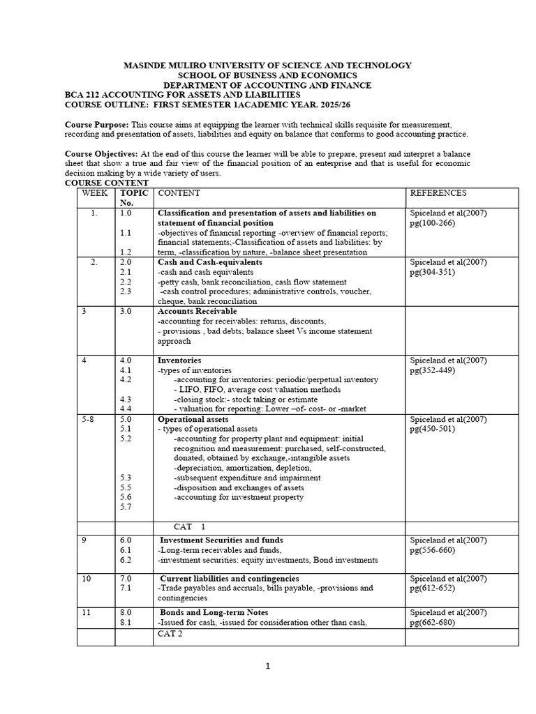 Bca 212 Class Notes 2025 Sem 1 | PDF | Historical Cost | Balance Sheet