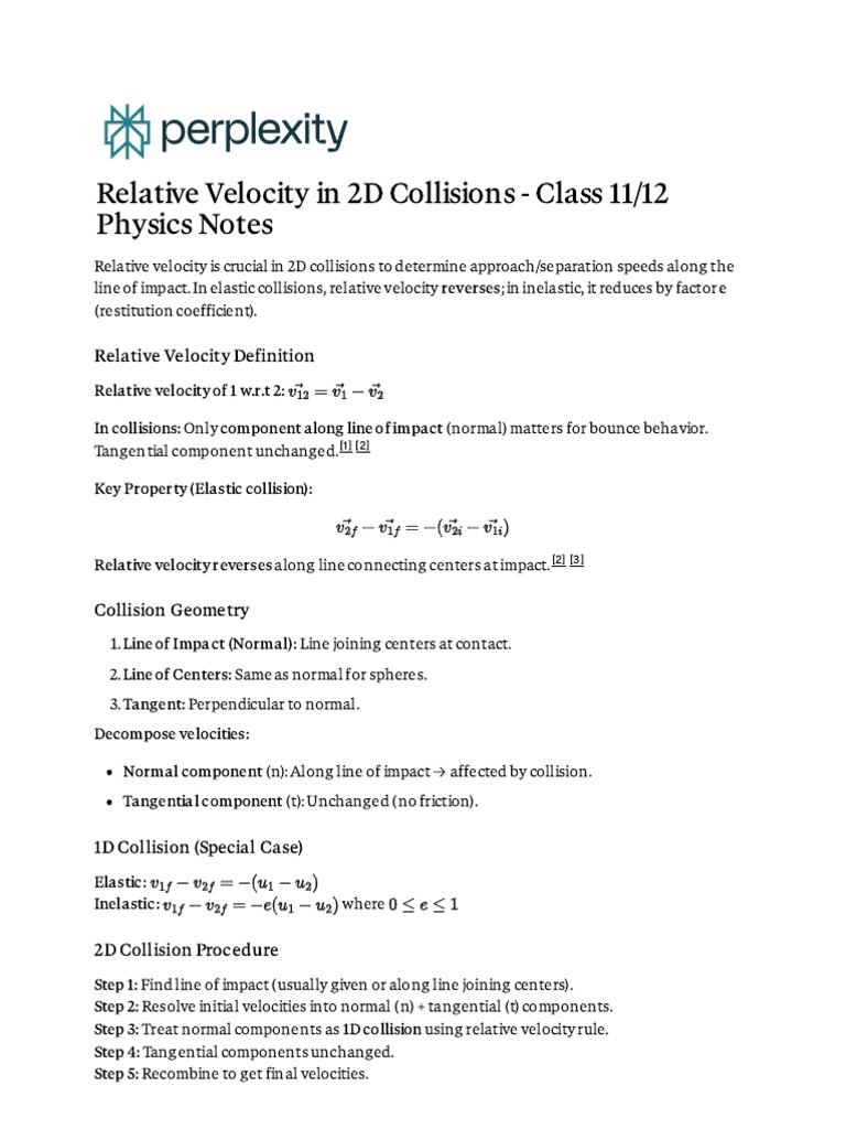 Relative Velocity in 2D Collisions - Class 11 - 12 P | PDF | Collision ...