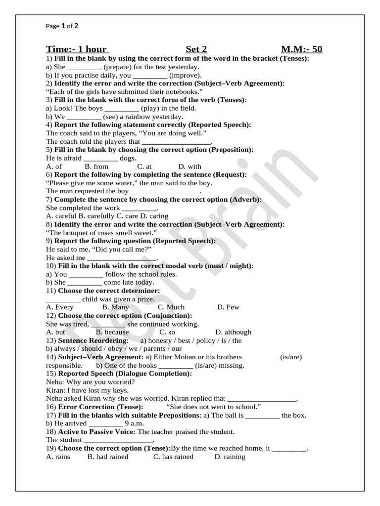 Grammar SET 2 | PDF | Subject (Grammar) | Verb