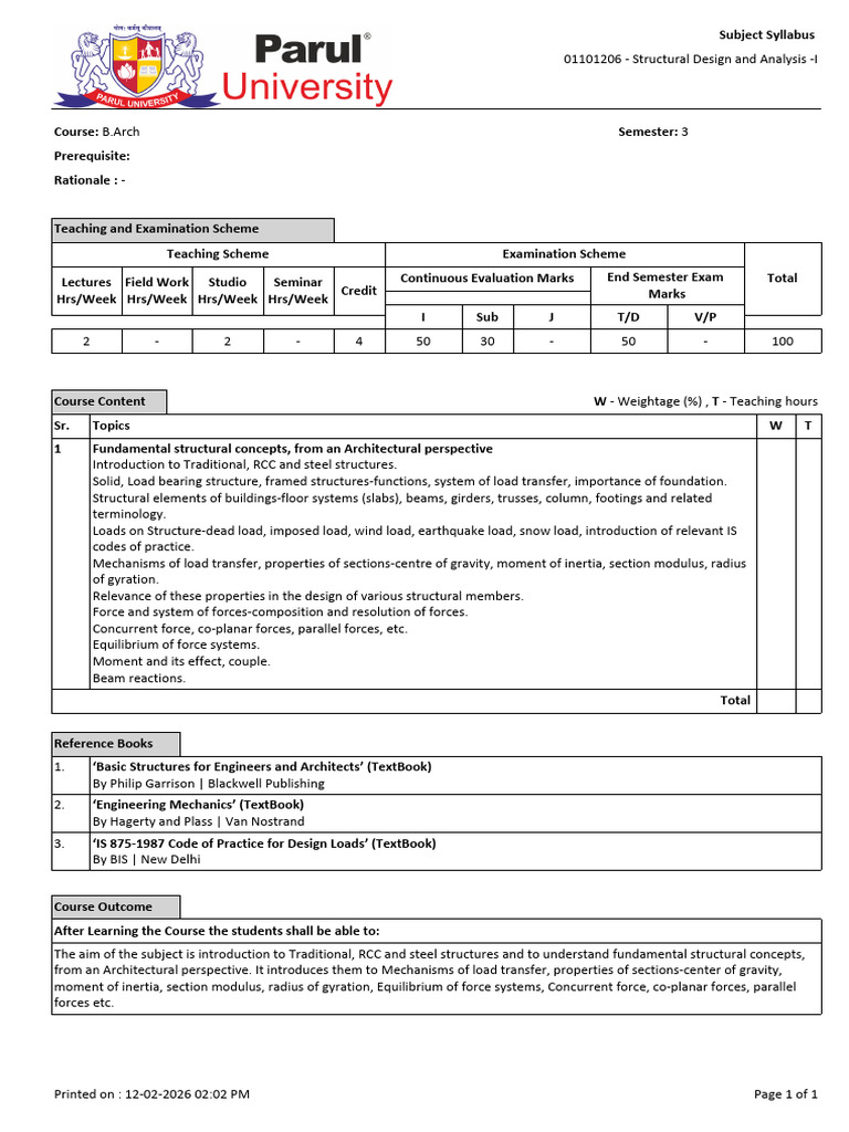 Subject Syllabus 01101206 SEM 3 | PDF | Beam (Structure) | Force