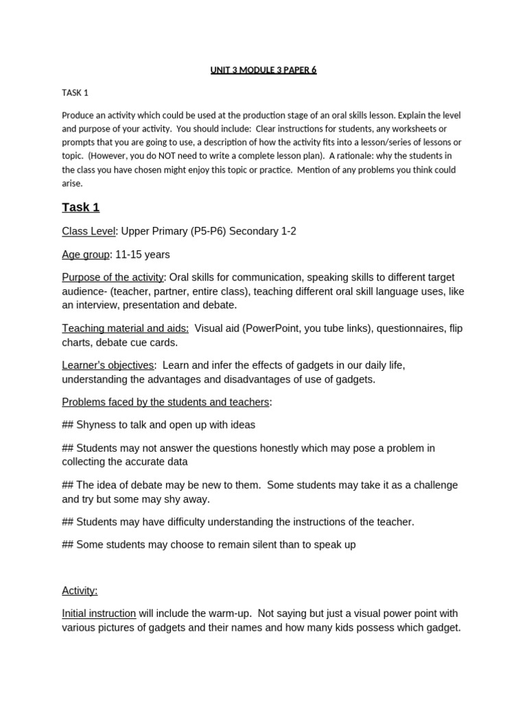 Unit 3 Module 3 Paper 6 | PDF | Fable | Lesson Plan