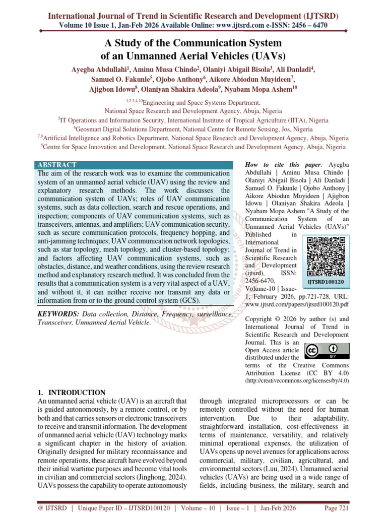 A Study of The Communication System of An Unmanned Aerial Vehicles UAVs ...