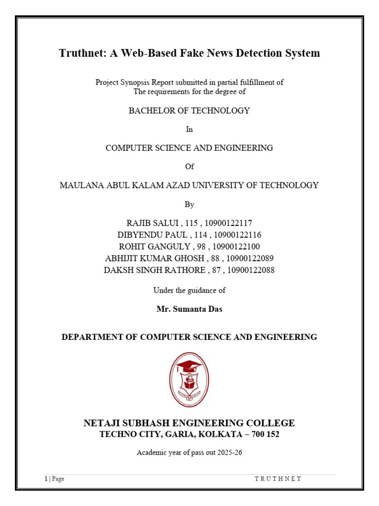 Project Synopsis Report Final | PDF | Information Science | Computing